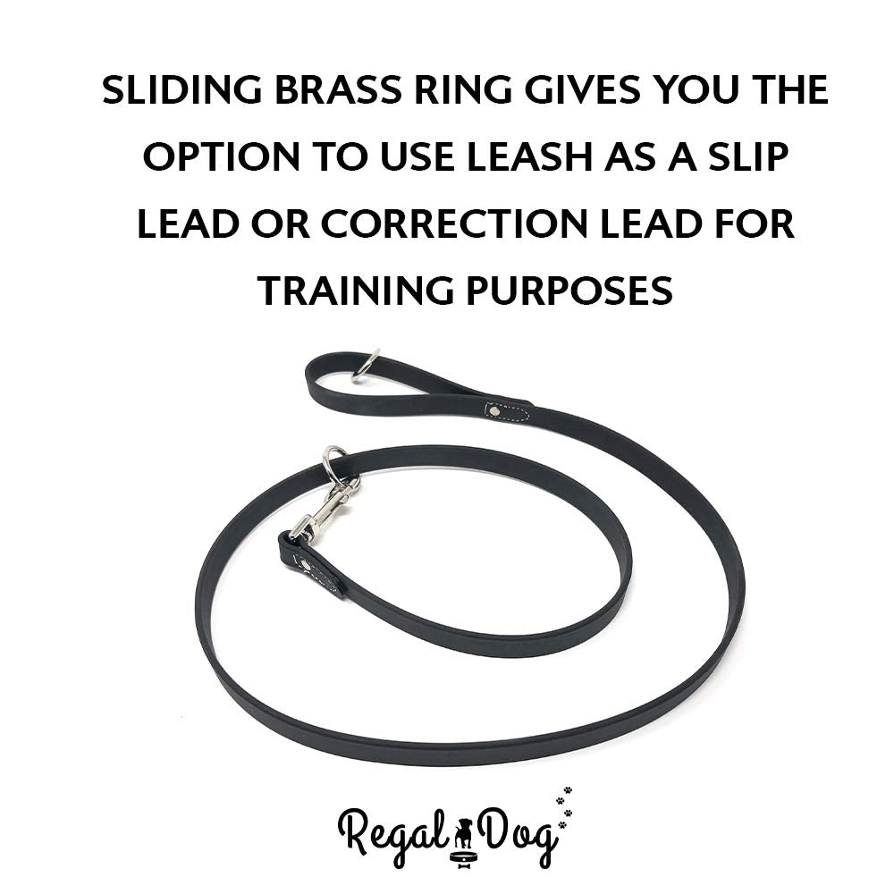 Regal Dog Products Medium Black Waterproof Collar & Leash Set — Heavy-Duty, Adjustable Biothane, 5' Leash