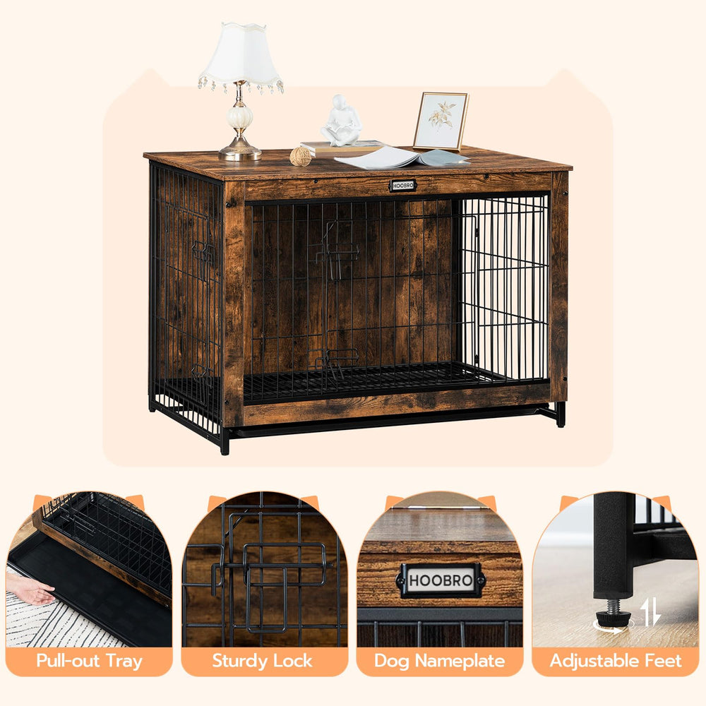 HOOBRO dog crate furniture end-table setup blends decor with pet retreat.