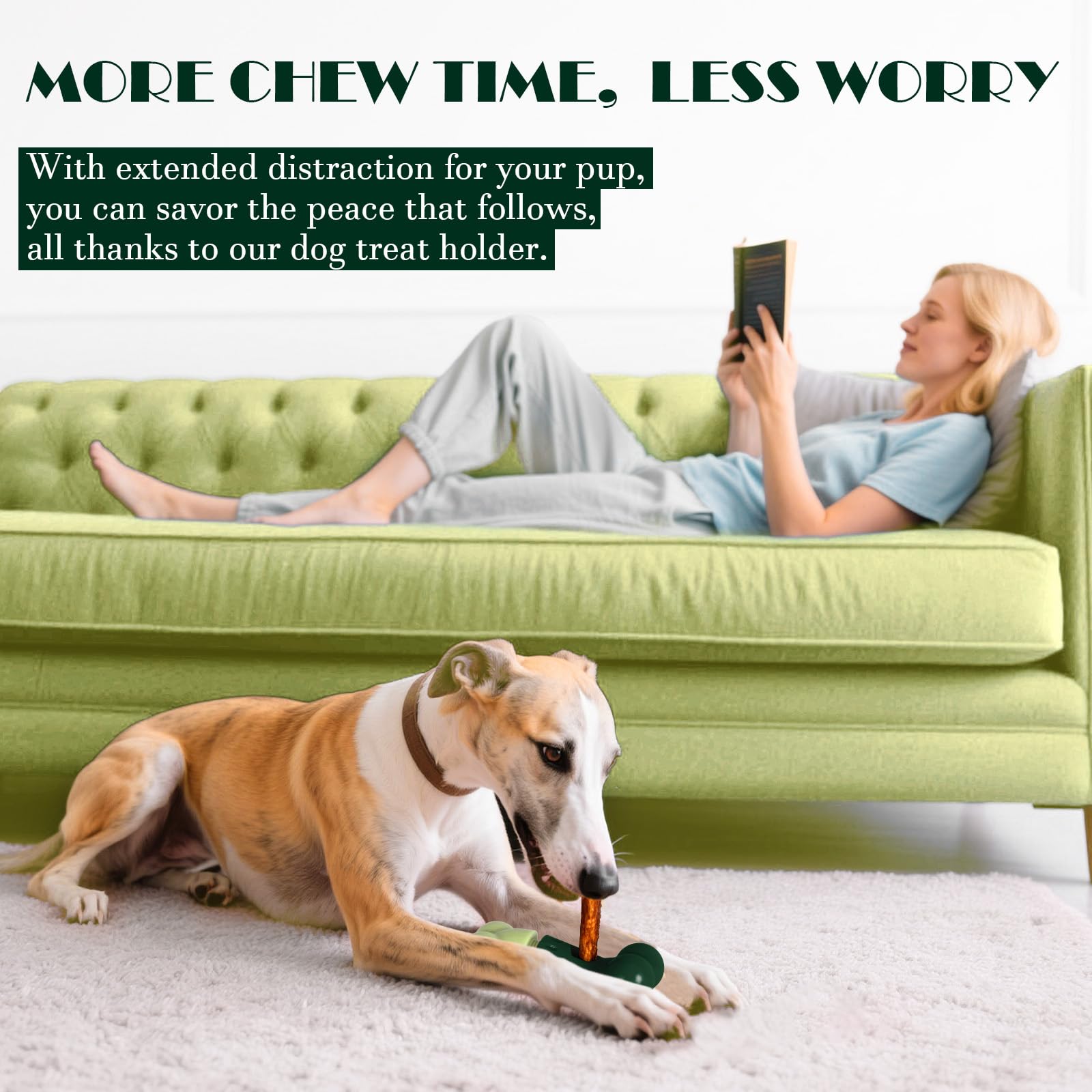 Apasiri Bully Stick Holder for Aggressive Chewers - Green Nylon Indestructible Toy with Bacon Scent (Medium/Large)