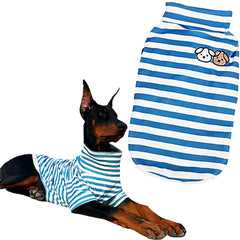 IMDOUBLEDOU turtleneck dog shirt blue striped pullover provides cozy warmth for small pets