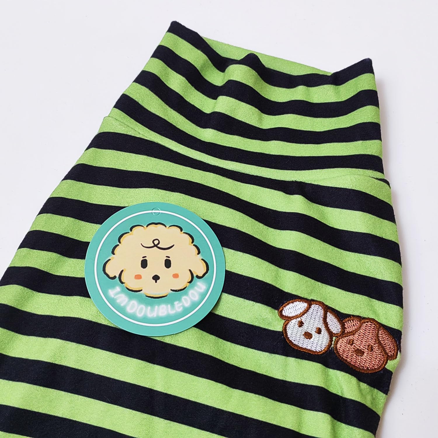 IMDOUBLEDOU Turtleneck Dog Shirt green striped side view for everyday wear.