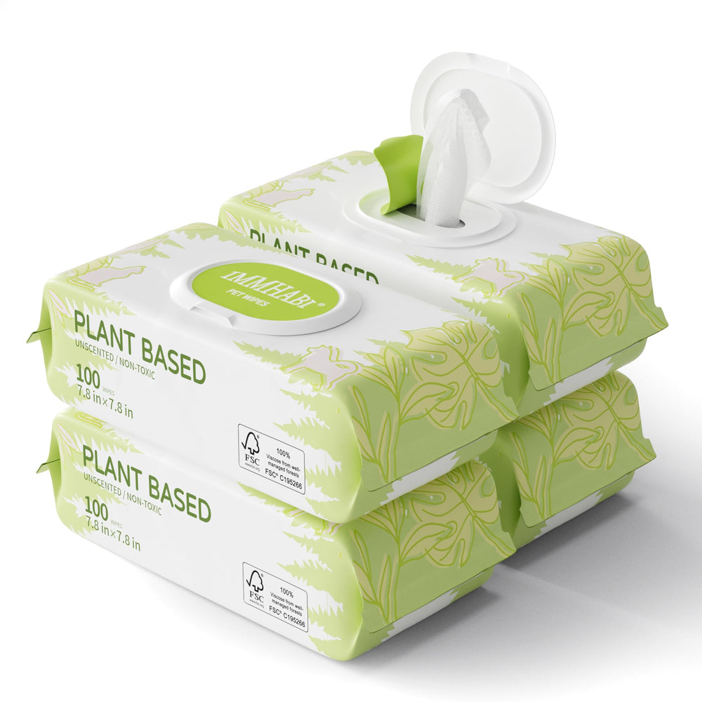 IMMHABI 400 Unscented Dog Wipes package front for fragrance-free pet cleansing.