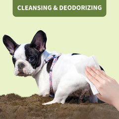 IMMHABI plant-based deodorizing wipes close-up highlights zinc-based odor control for pets.