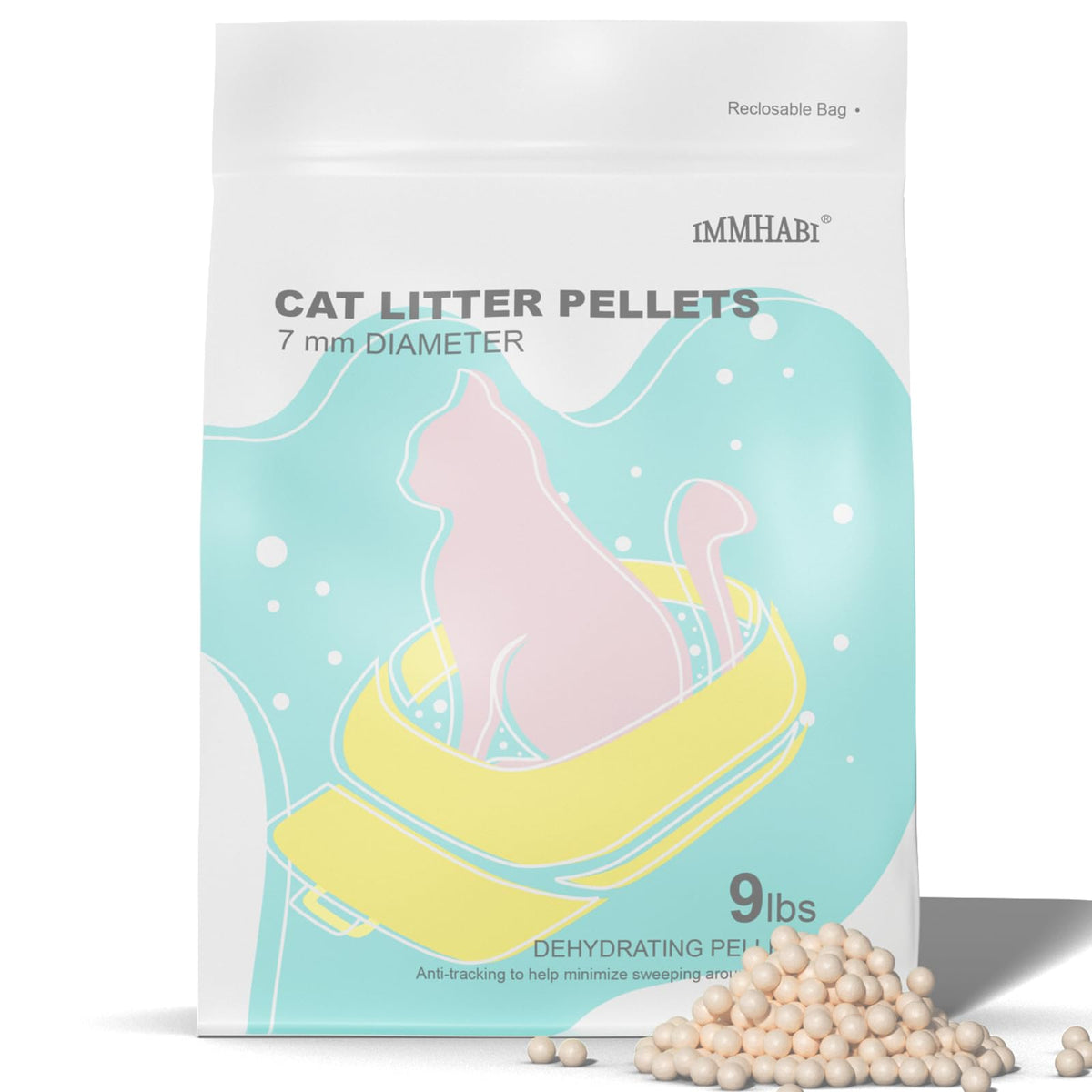 IMMHABI generic cat litter pellets refills in resealable packaging for lasting freshness.