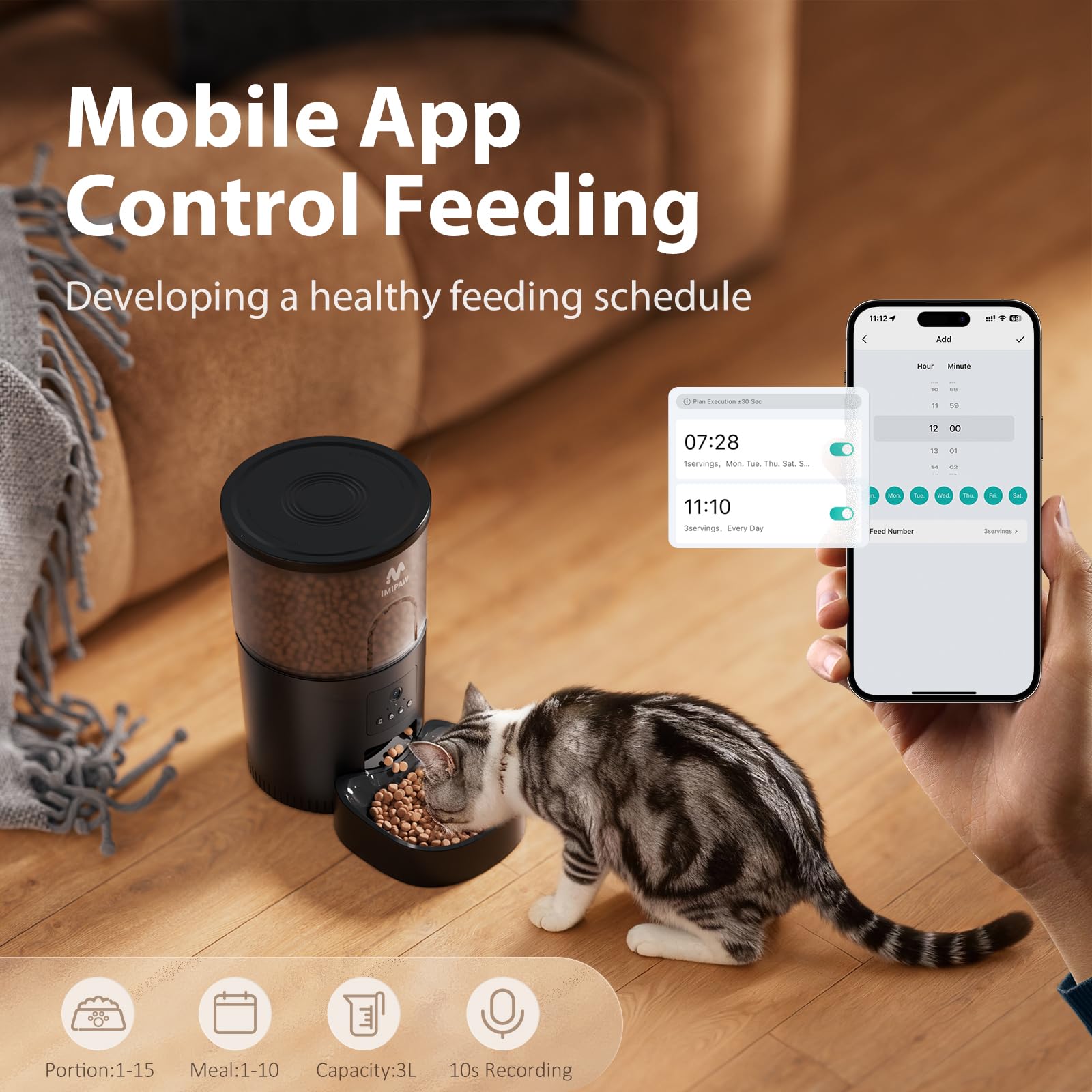 IMIPAW feeder camera clip demonstrates two-way audio for friendly pet communication.