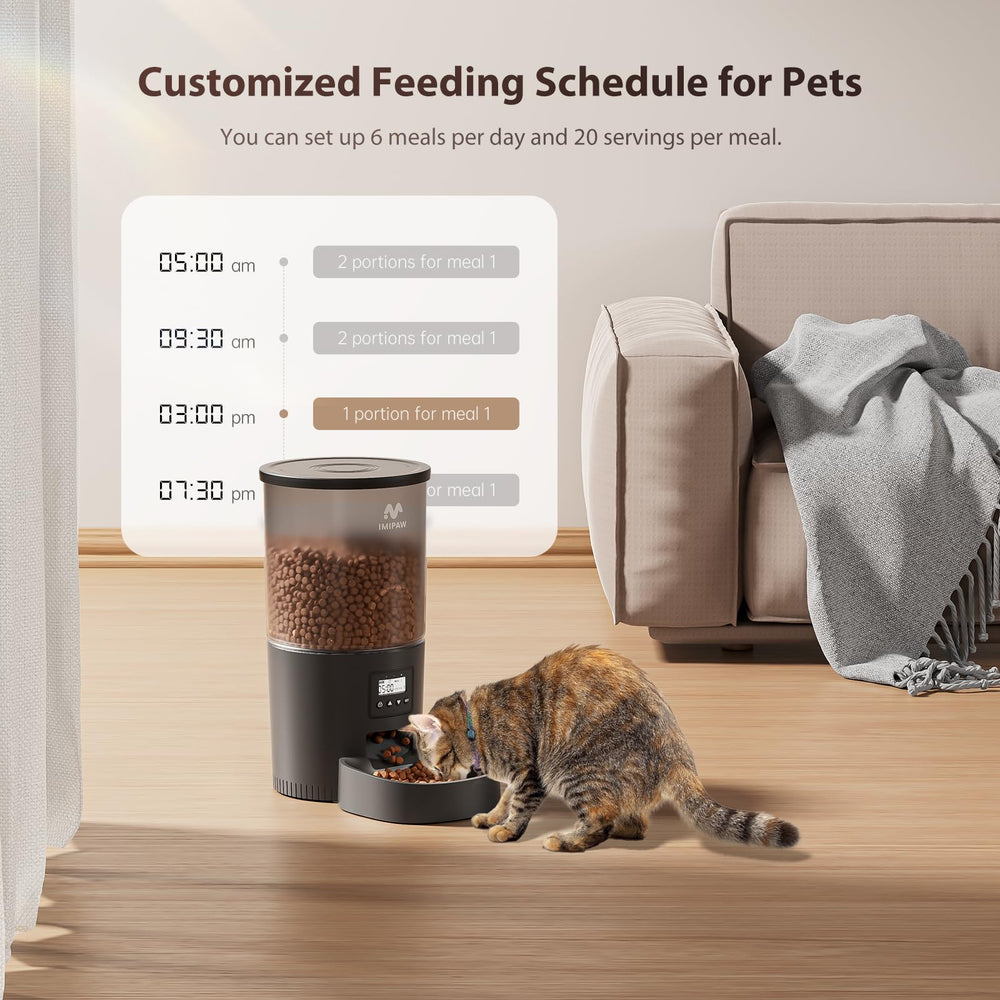 IMIPAW automatic cat feeder LCD screen enables easy setup and quick manual feeding