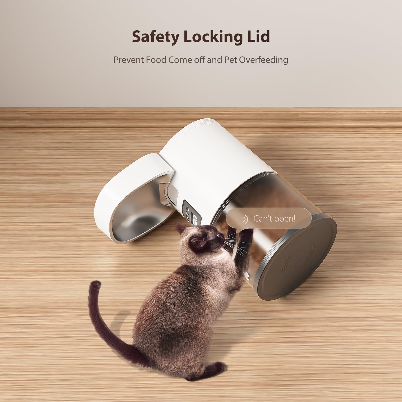 IMIPAW automatic cat feeder secure lid prevents curious pets from accessing food