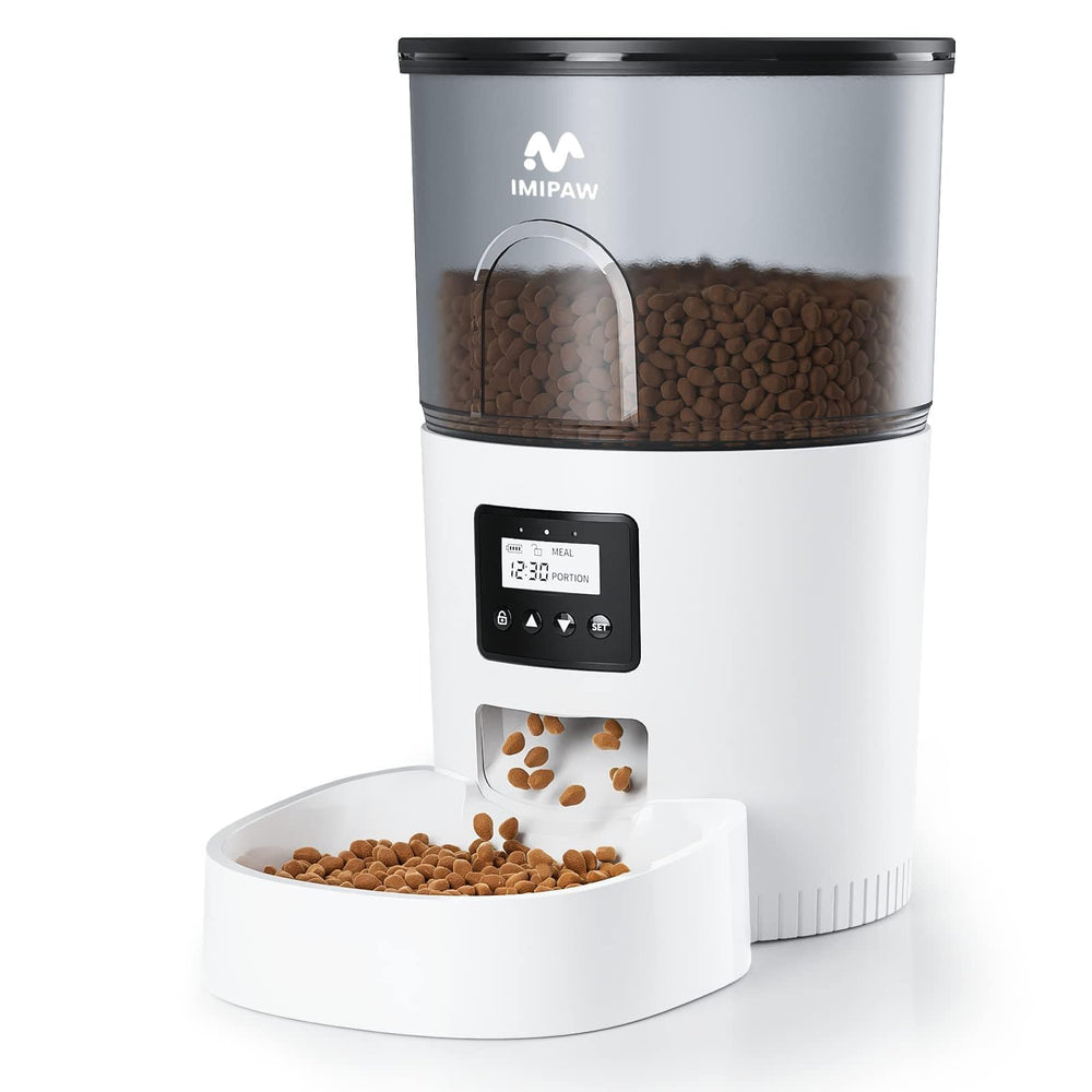 IMIPAW automatic cat feeder front view for easy scheduling and portion control
