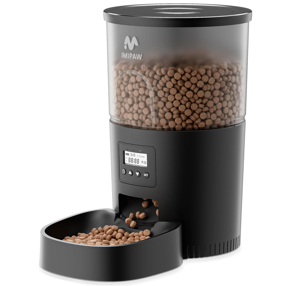 IMIPAW automatic feeder front view for scheduled, stress-free pet meals.