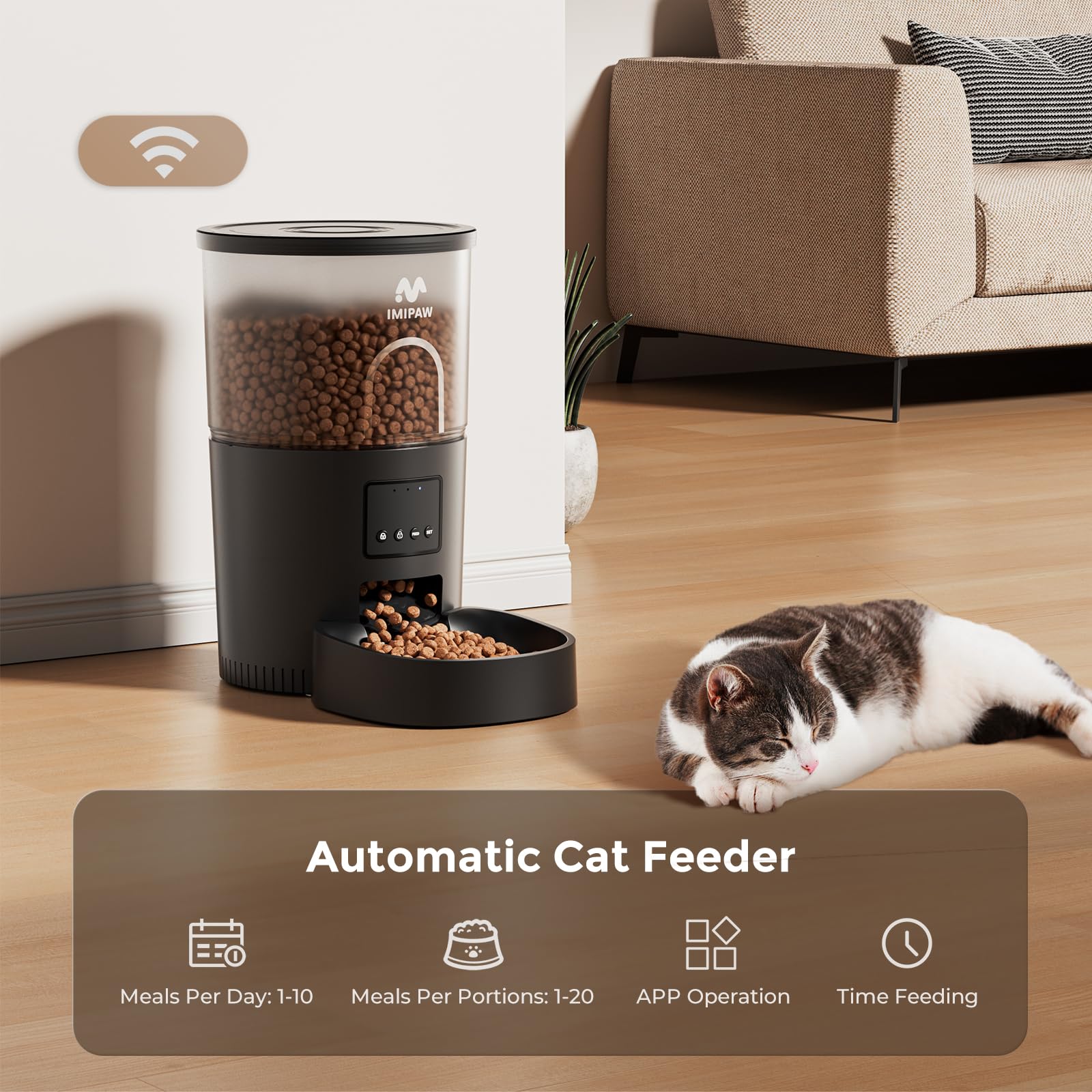 IMIPAW cat drinking fountain mode illustration promotes hydration with appealing water flow