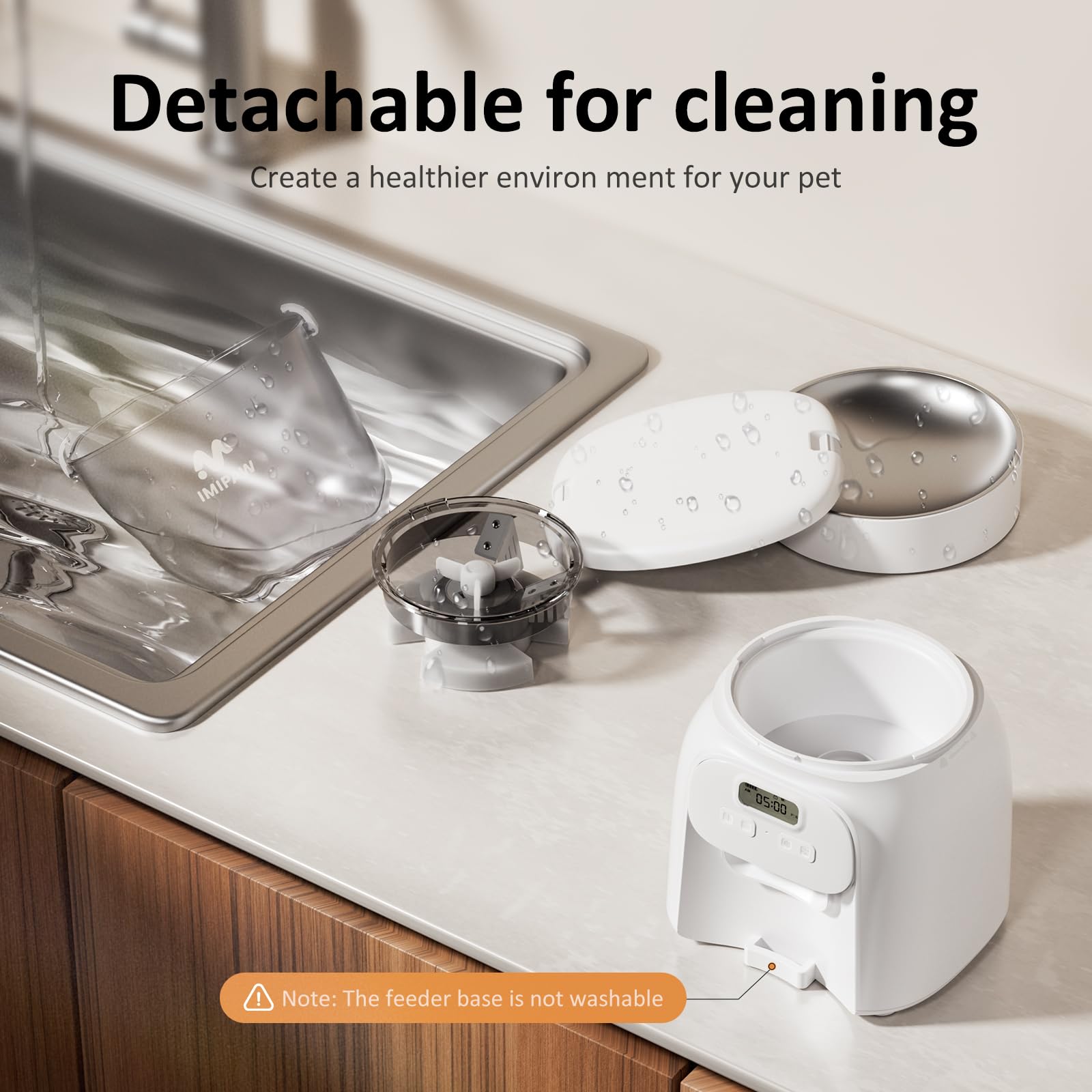 IMIPAW PET feeder demonstrates easy-to-clean design with detachable parts for simple maintenance.