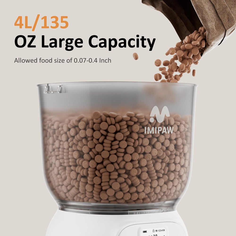 IMIPAW PET anti-jamming design with 45-degree slope supports smooth dry-food flow.