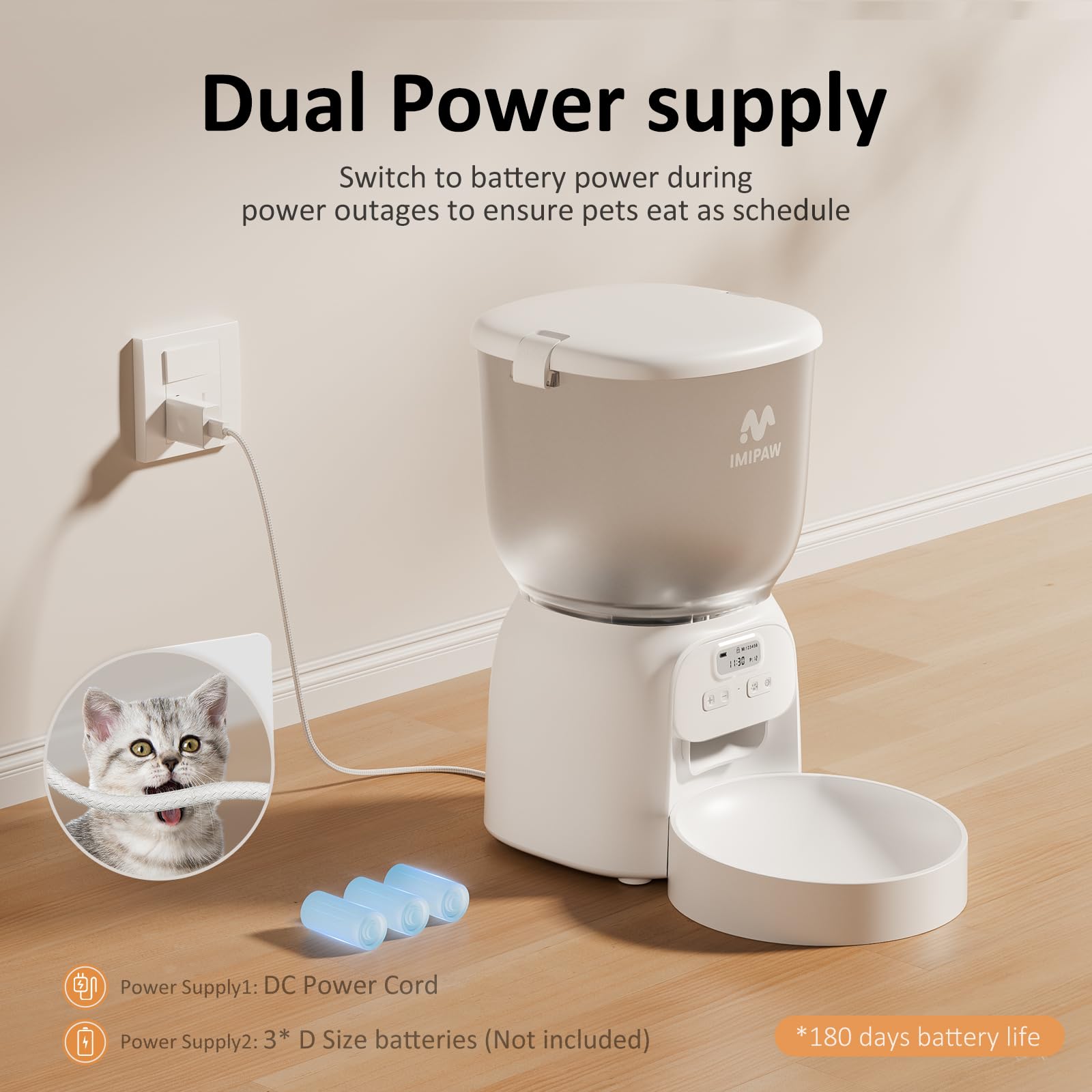 IMIPAW PET automatic cat feeder dry food hopper keeps kibble organized and ready.
