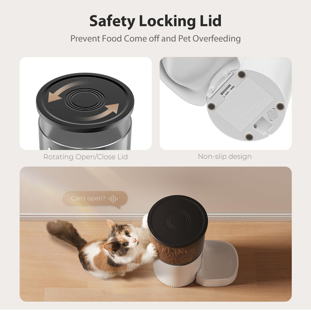 IMIPAW secure lid-lock prevents pets from stealing meals during the day.