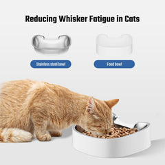 IMIPAW stainless steel cat bowl ear-design closeup highlights whisker-friendly shape for comfortable meals