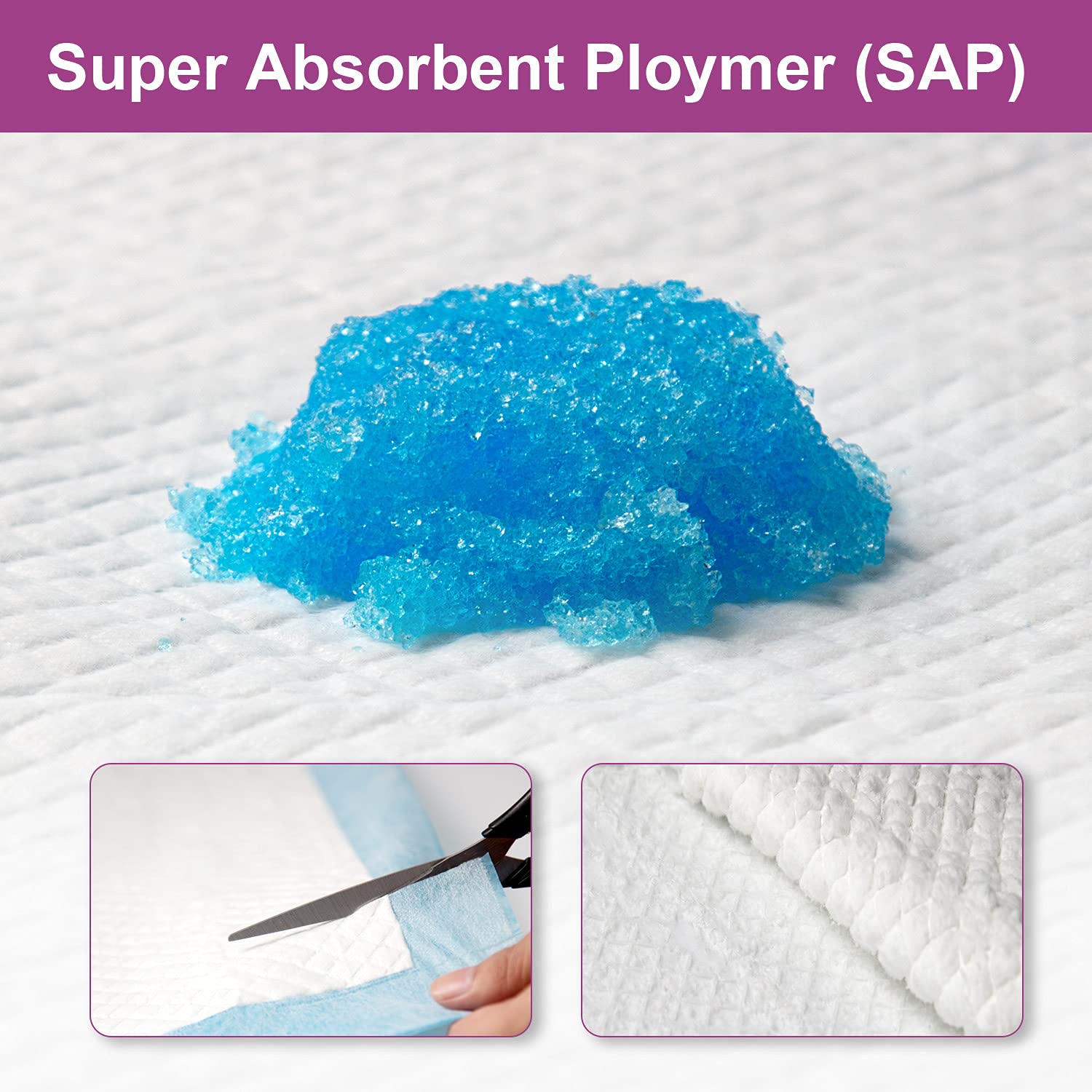 IMMCUTE absorbent polymer layer locks liquid into gel quickly