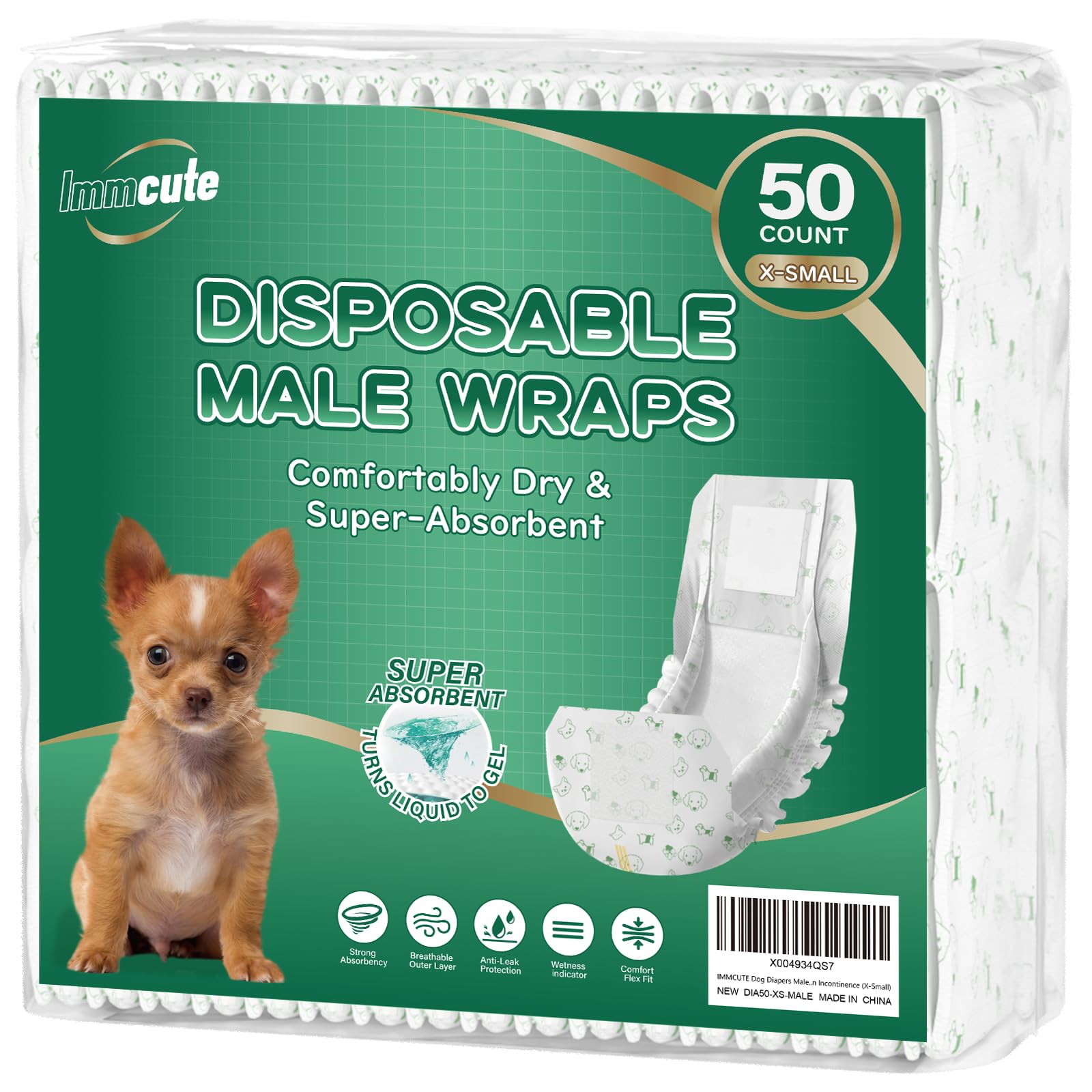 IMMCUTE dog diapers male XS wrap provides secure, comfortable protection for small dogs.