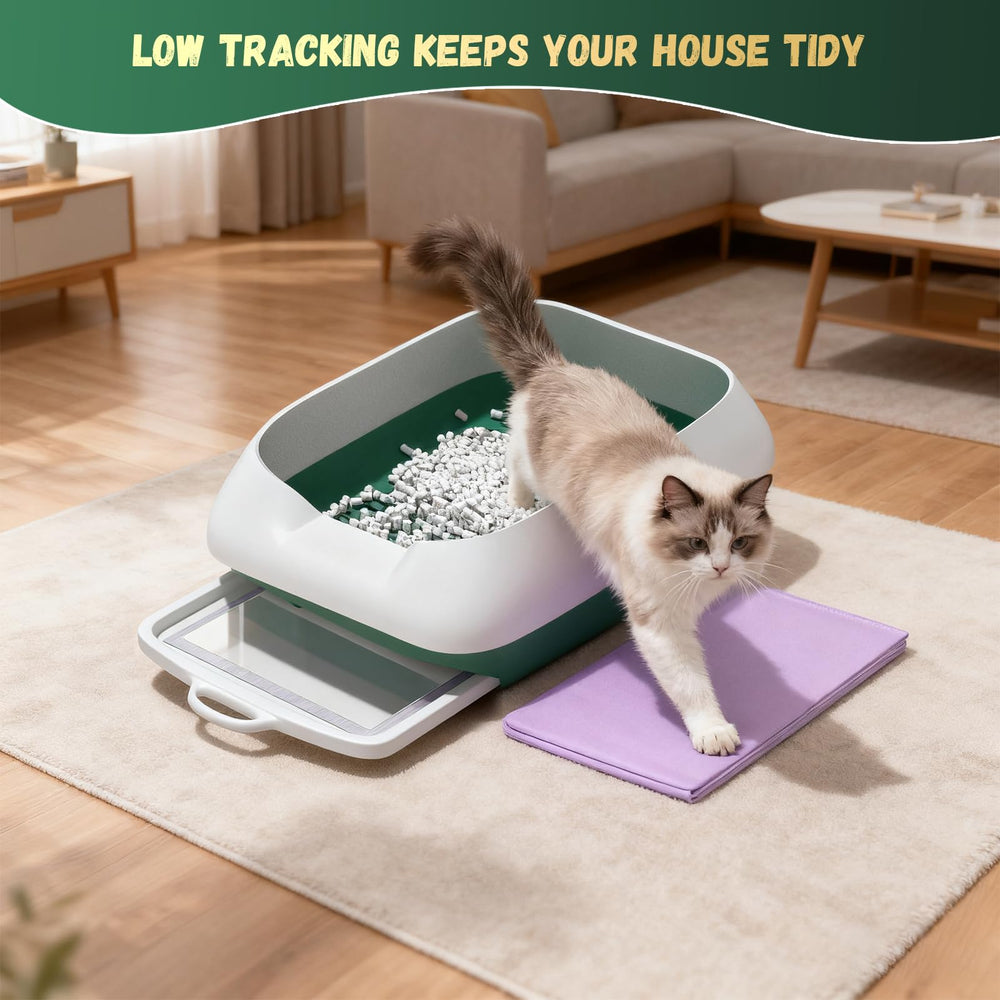 IMMCUTE low-tracking pellets reducing mess around the litter area