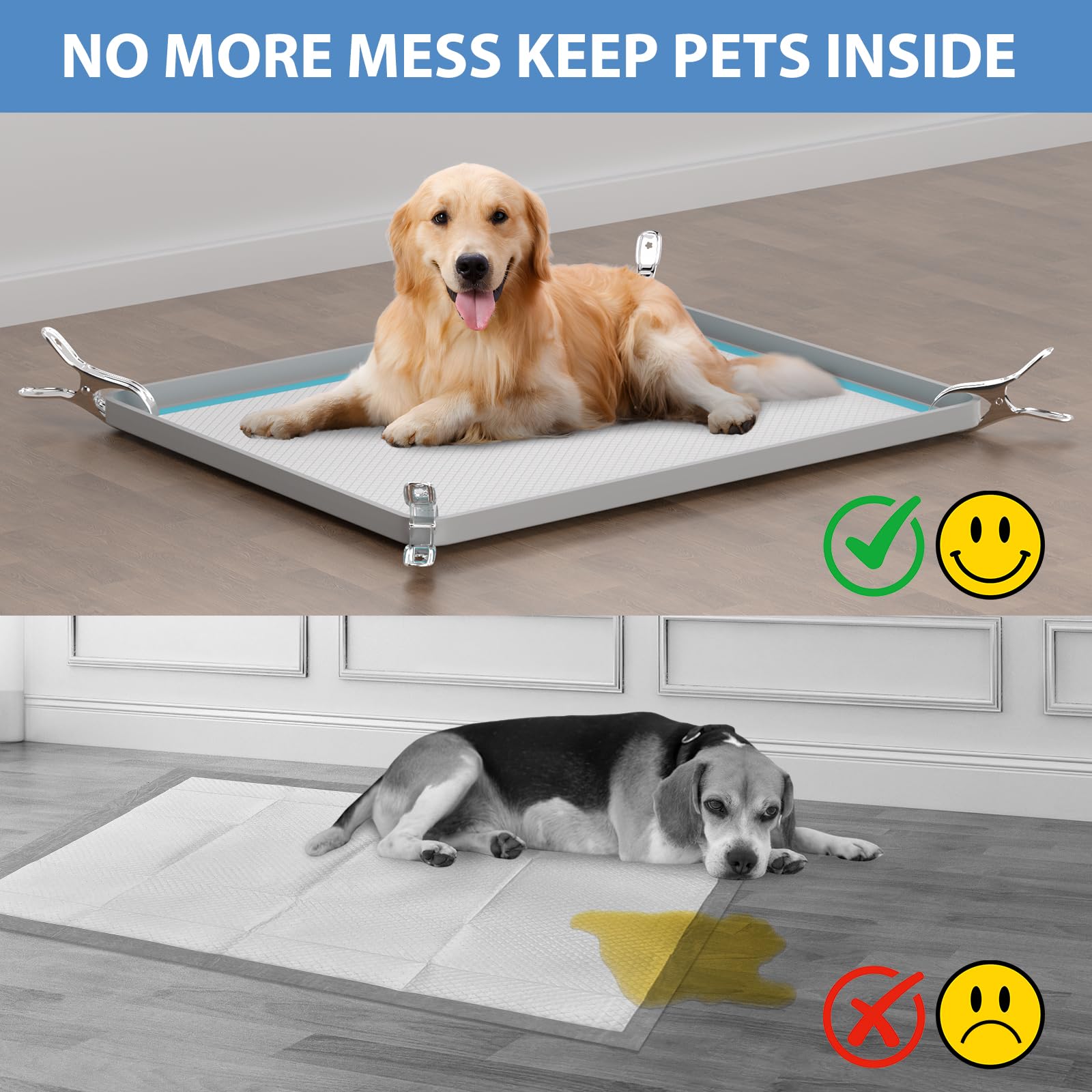 IMMCUTE pee pad holder high-edges illustrate leak containment and floor protection