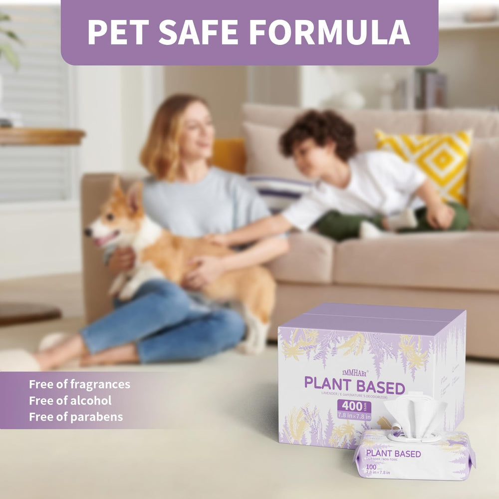 IMMHABI dog wipes plant-based formula nourishes coat while cleansing.