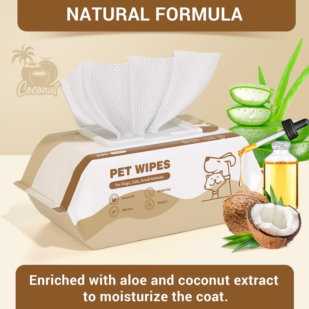 IMMCUTE 400 Coconut Oil Dog Wipes for body and fur cleanup after outdoor adventures.
