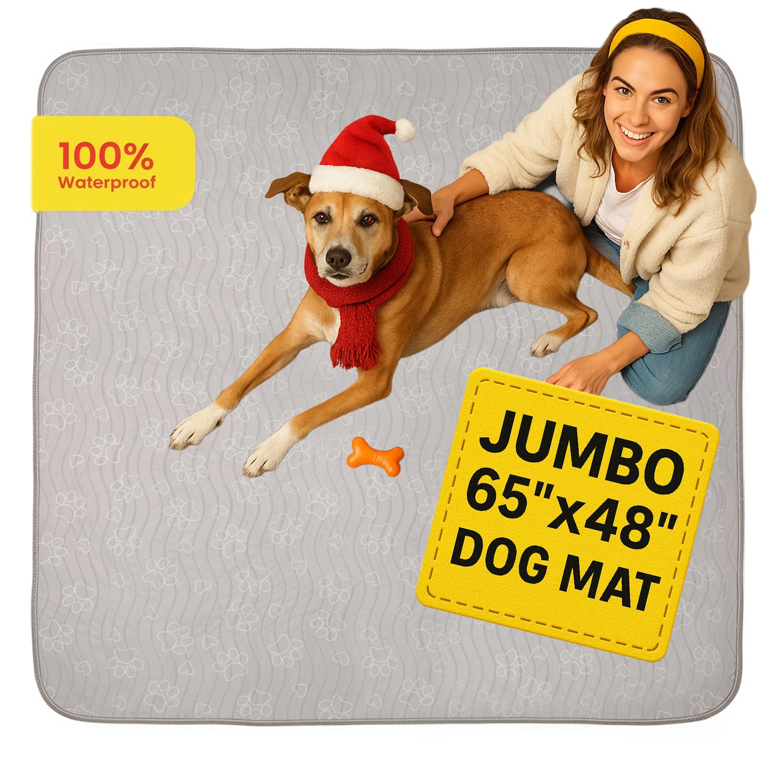 IMPROVIA extra-large waterproof dog mat offers jumbo coverage for playpens and crates, protecting floors.