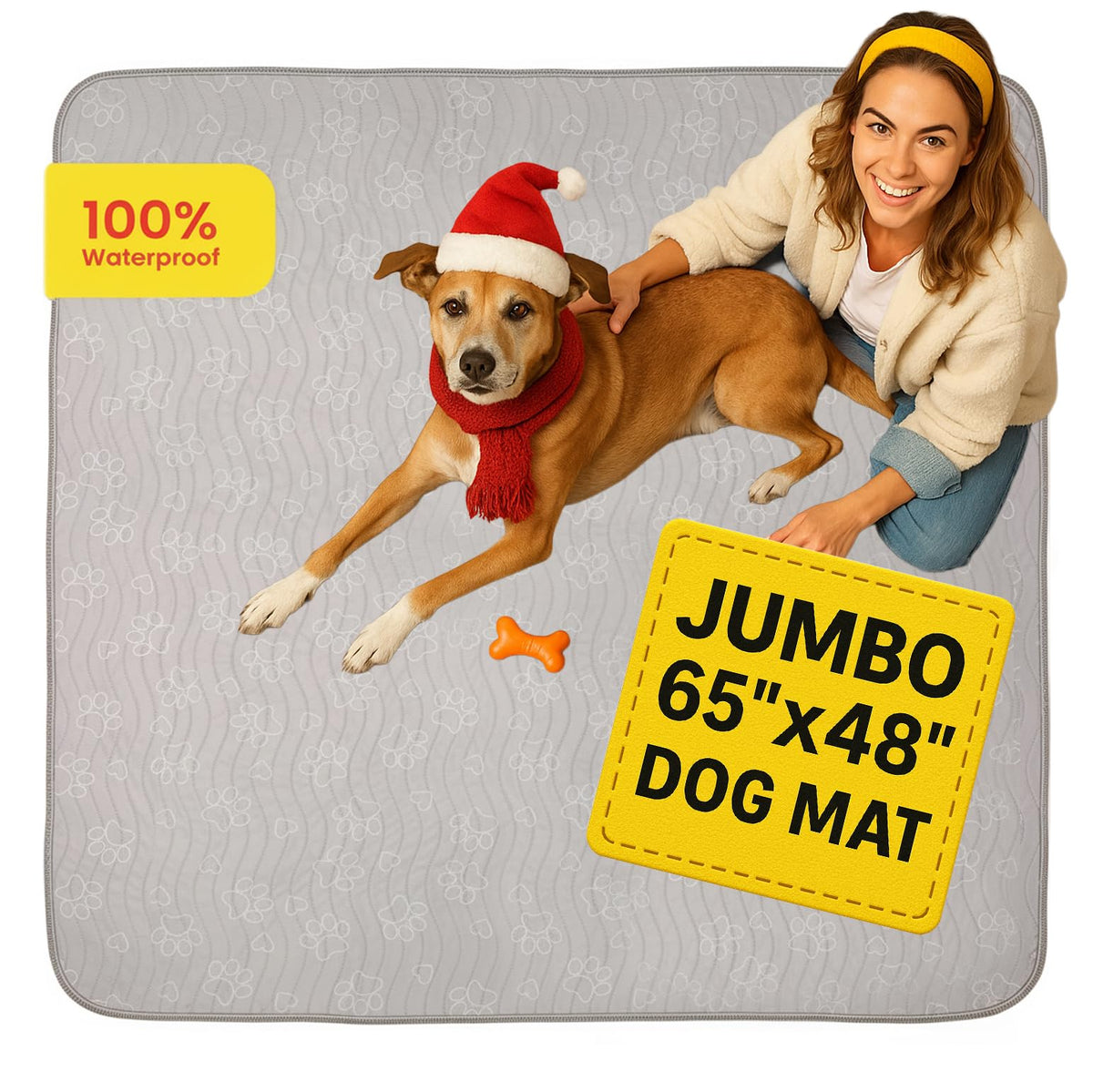 IMPROVIA extra-large waterproof dog mat offers jumbo coverage for playpens and crates, protecting floors.