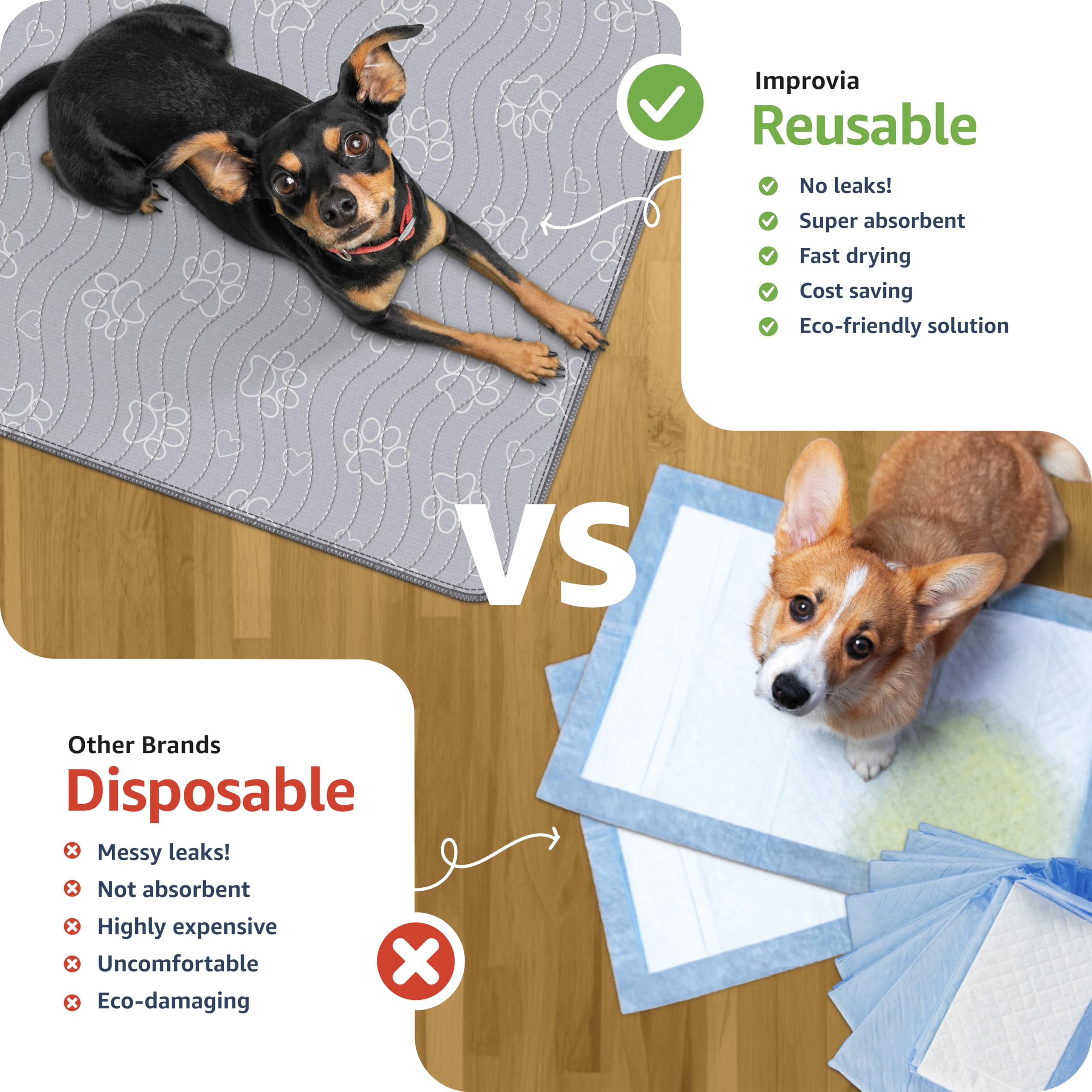 IMPROVIA reusable puppy pad Washable for repeated use and cost savings.