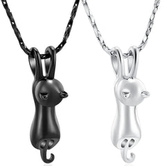 Imrsanl cat urn pendant front silver keeps memories close during daily wear.
