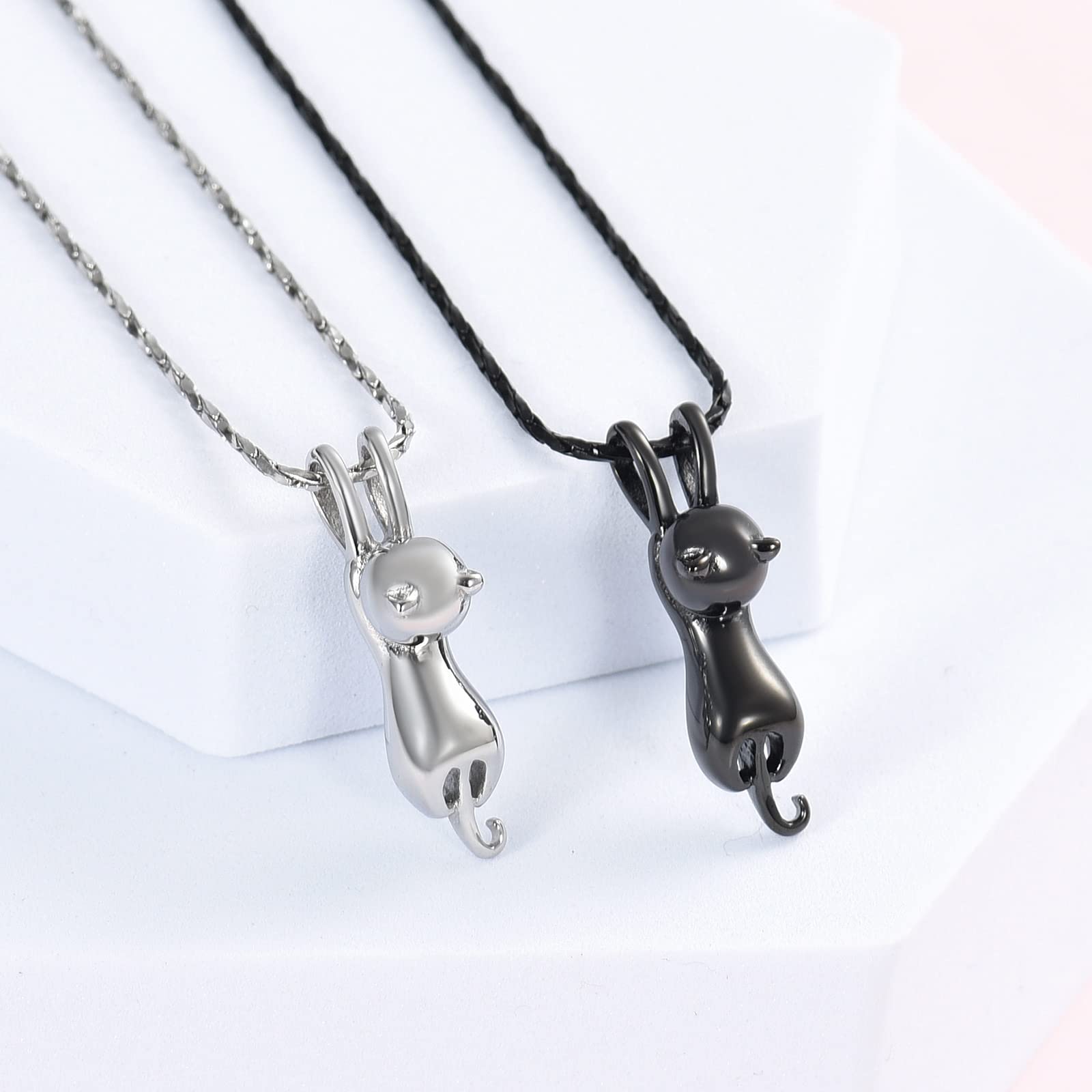 Imrsanl cat urn pendant side black shows secure airtight design for ashes.