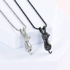 Imrsanl cat urn pendant side black shows secure airtight design for ashes.