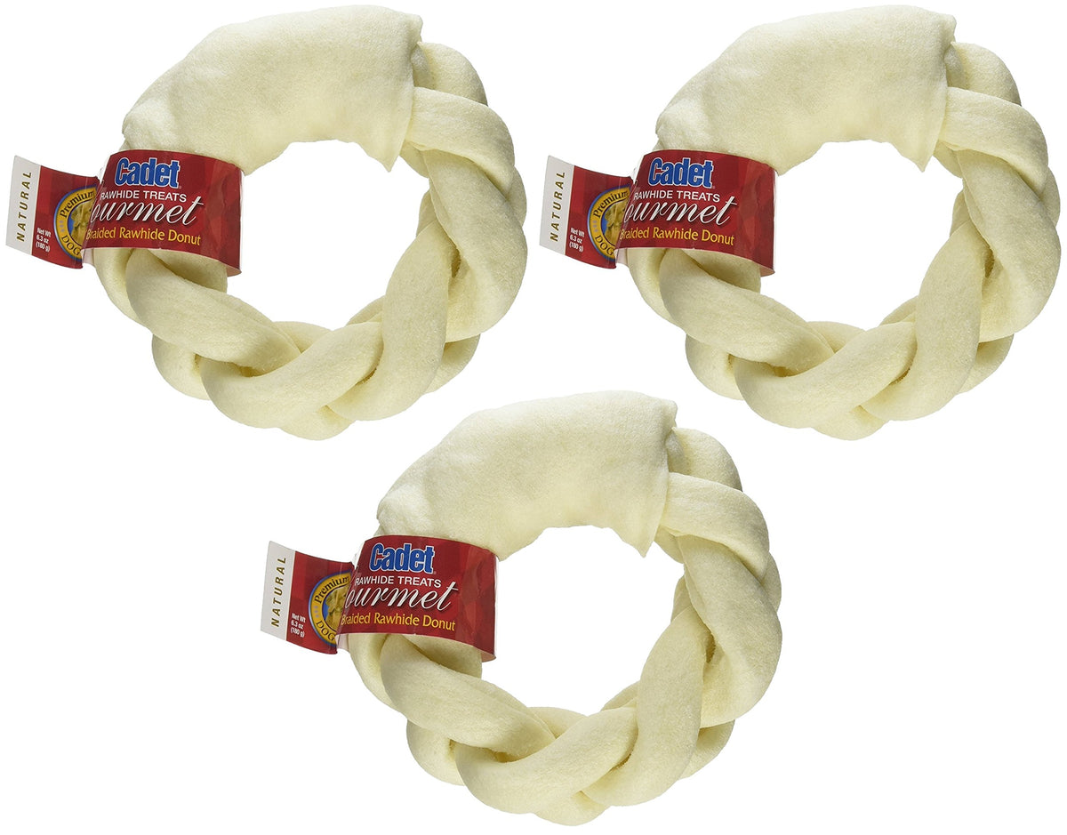 IMS PET Cadet Rawhide Treats: 5-inch braided donut, pack of 3 for durable dog chew.