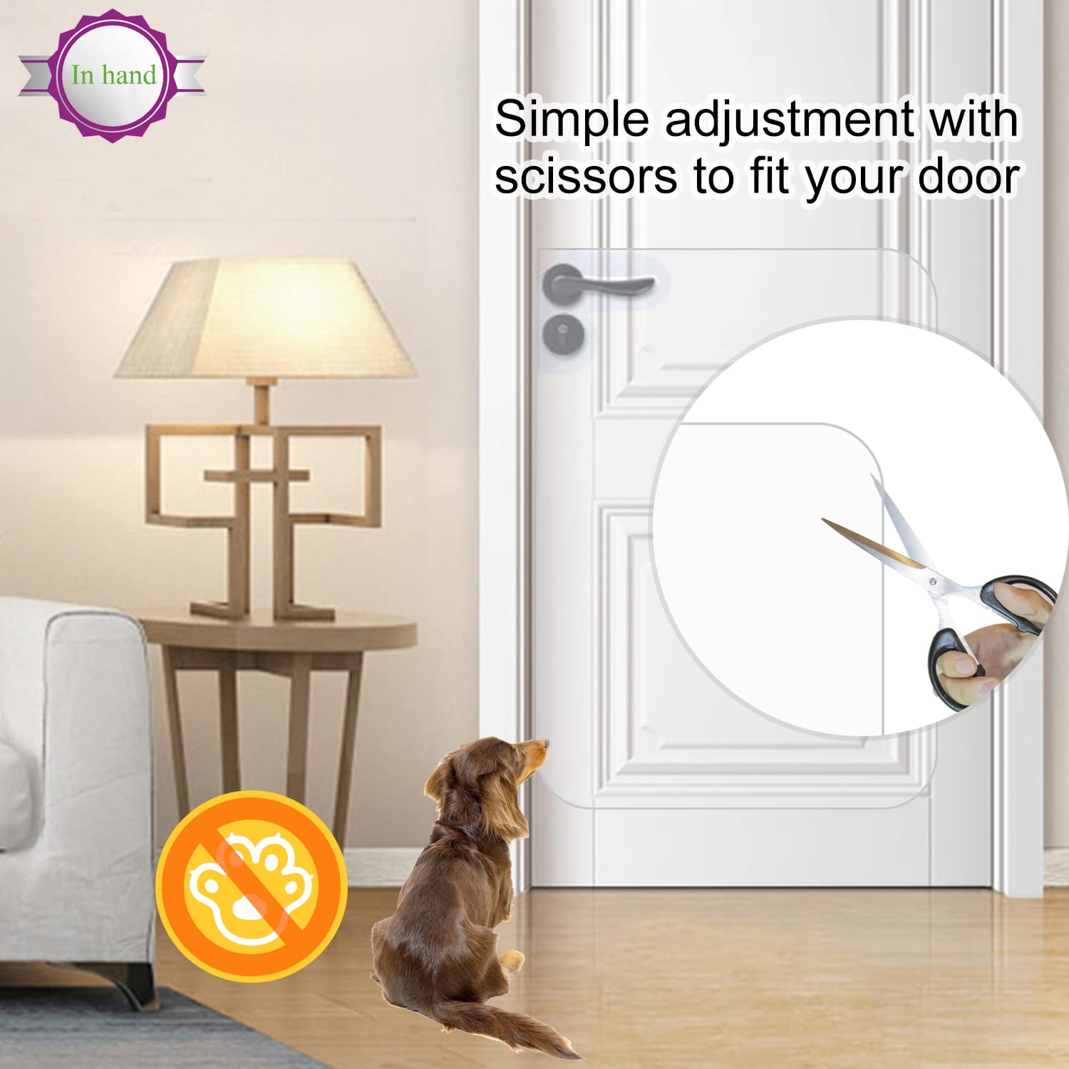 In hand Clear Pet Door Scratch Protector Shield adhesive closeup showing 3M fasteners