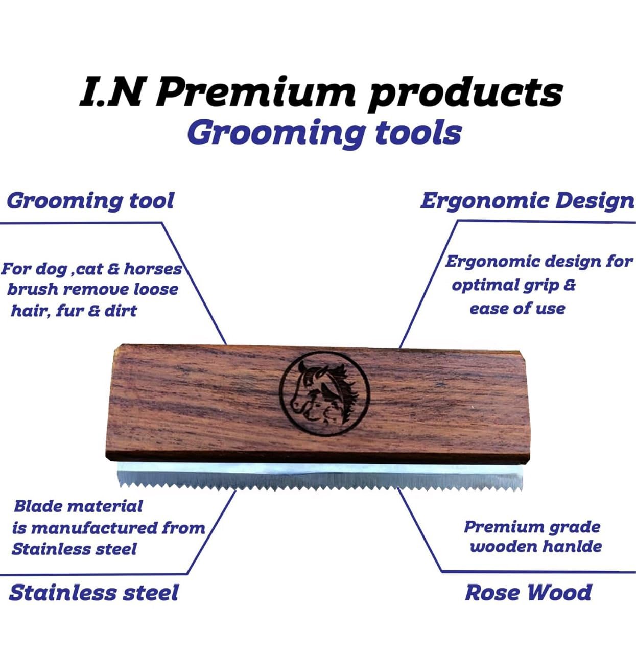 I.N Premium deshedding tool closeup of 5-inch brush for efficient fur removal.