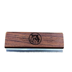 I.N Premium deshedding tool with wooden handle offers an ergonomic grip for pet grooming.