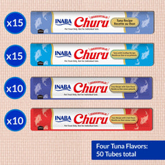 INABA Churu cat toppers on wet food highlight hydration and flavor variety.