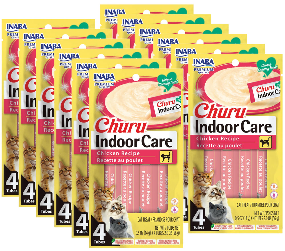 INABA Churu cat treat tubes close-up showing creamy texture for hairball control