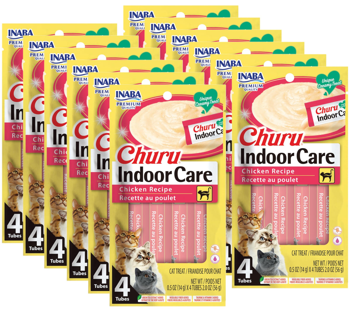 INABA Churu cat treat tubes close-up showing creamy texture for hairball control