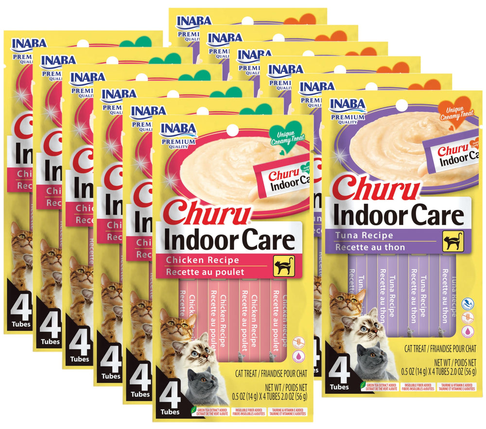 INABA Churu front-pack image highlights creamy tubes for hydration and indoor care.
