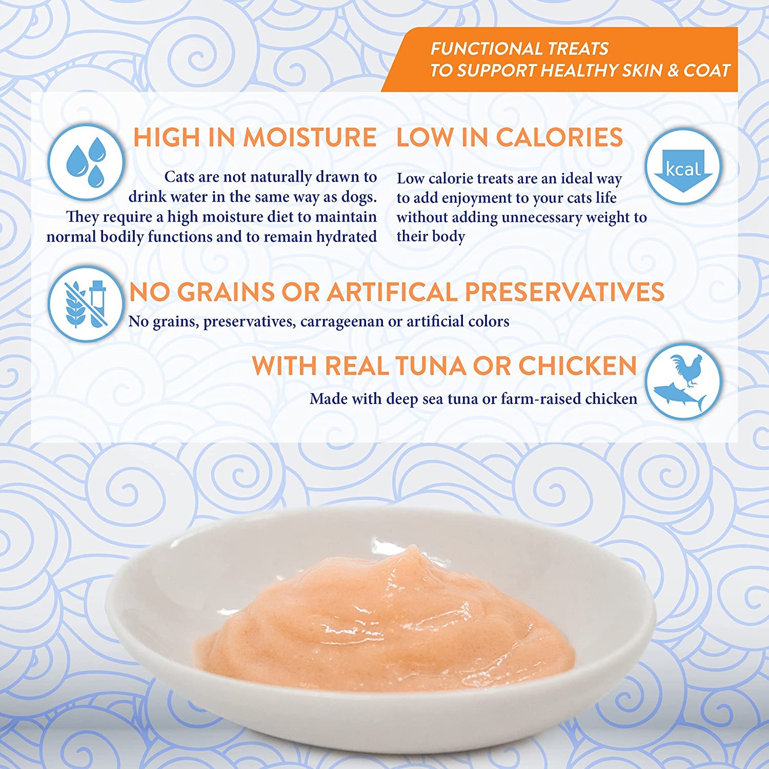 INABA Churu grain-free formulation shown without grains or preservatives.