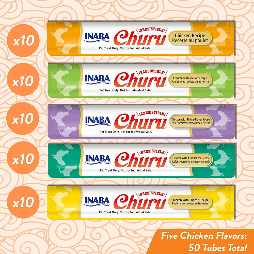INABA Churu grain-free packaging highlights no grains or preservatives.