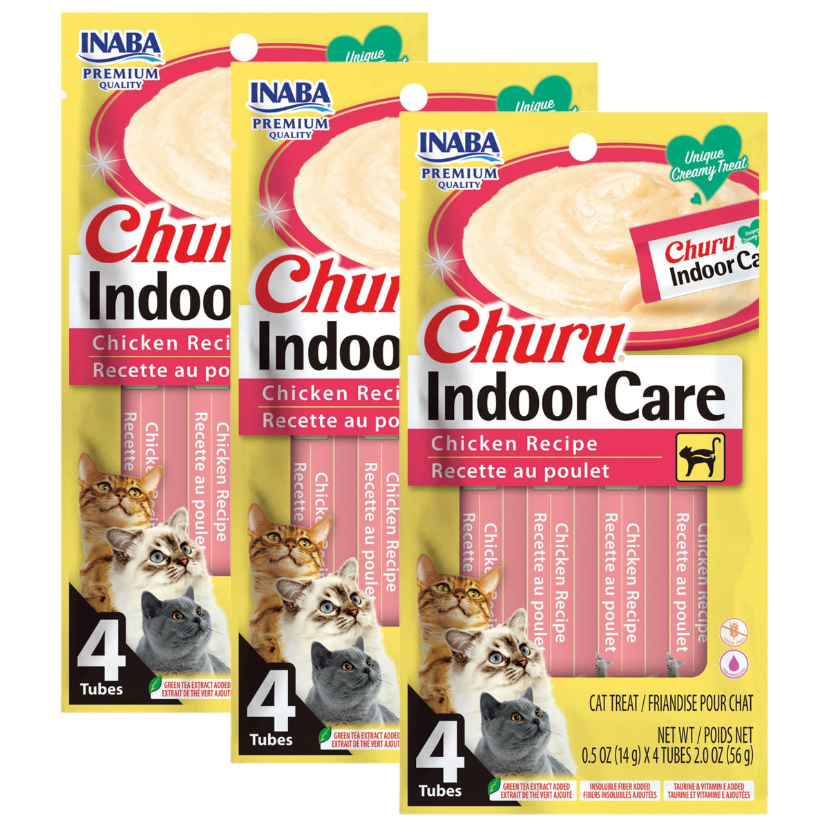 INABA Churu hairball-control tube being poured for easy serving and hydrating snack