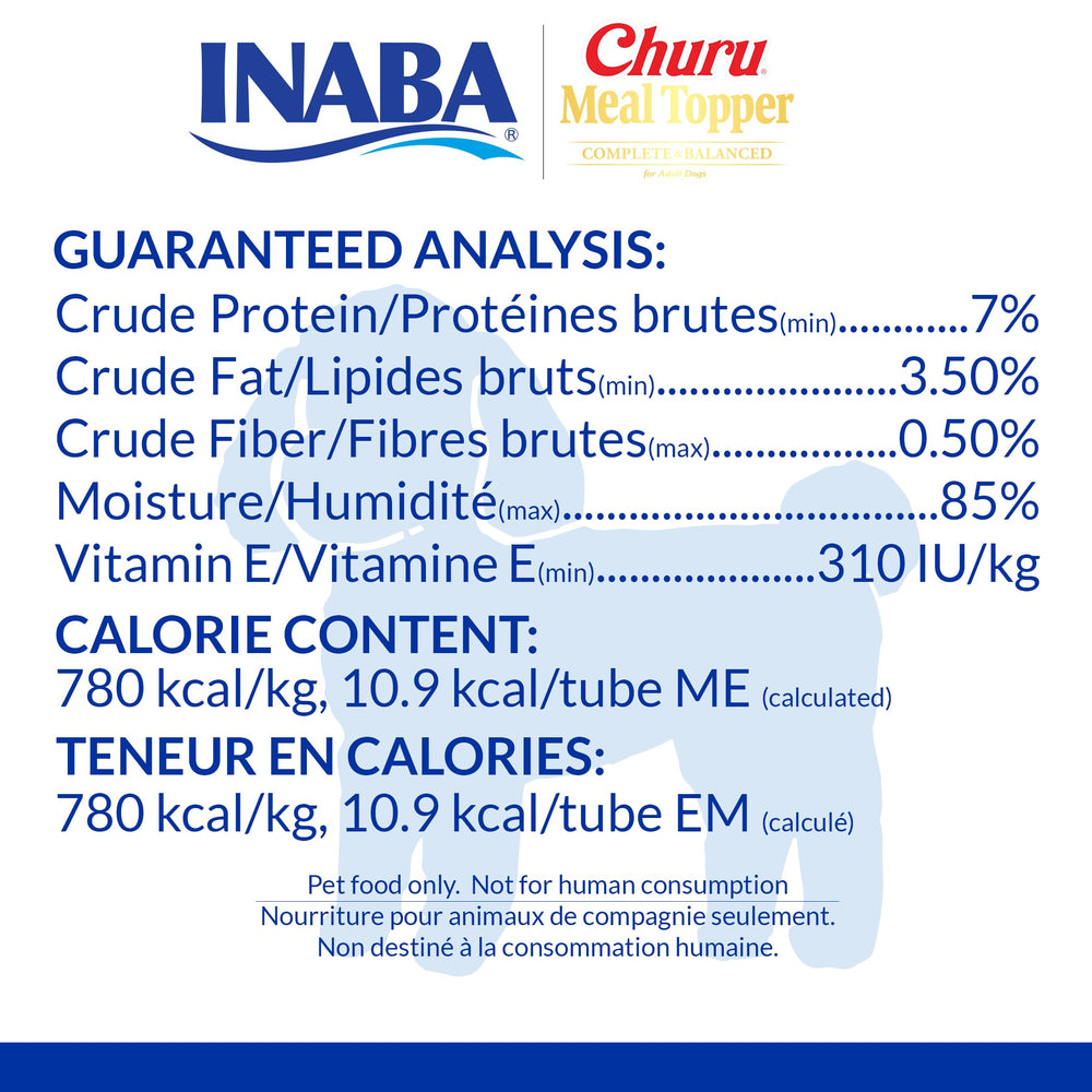 Ingredientes de calidad de INABA Churu para perro, en tubo práctico.