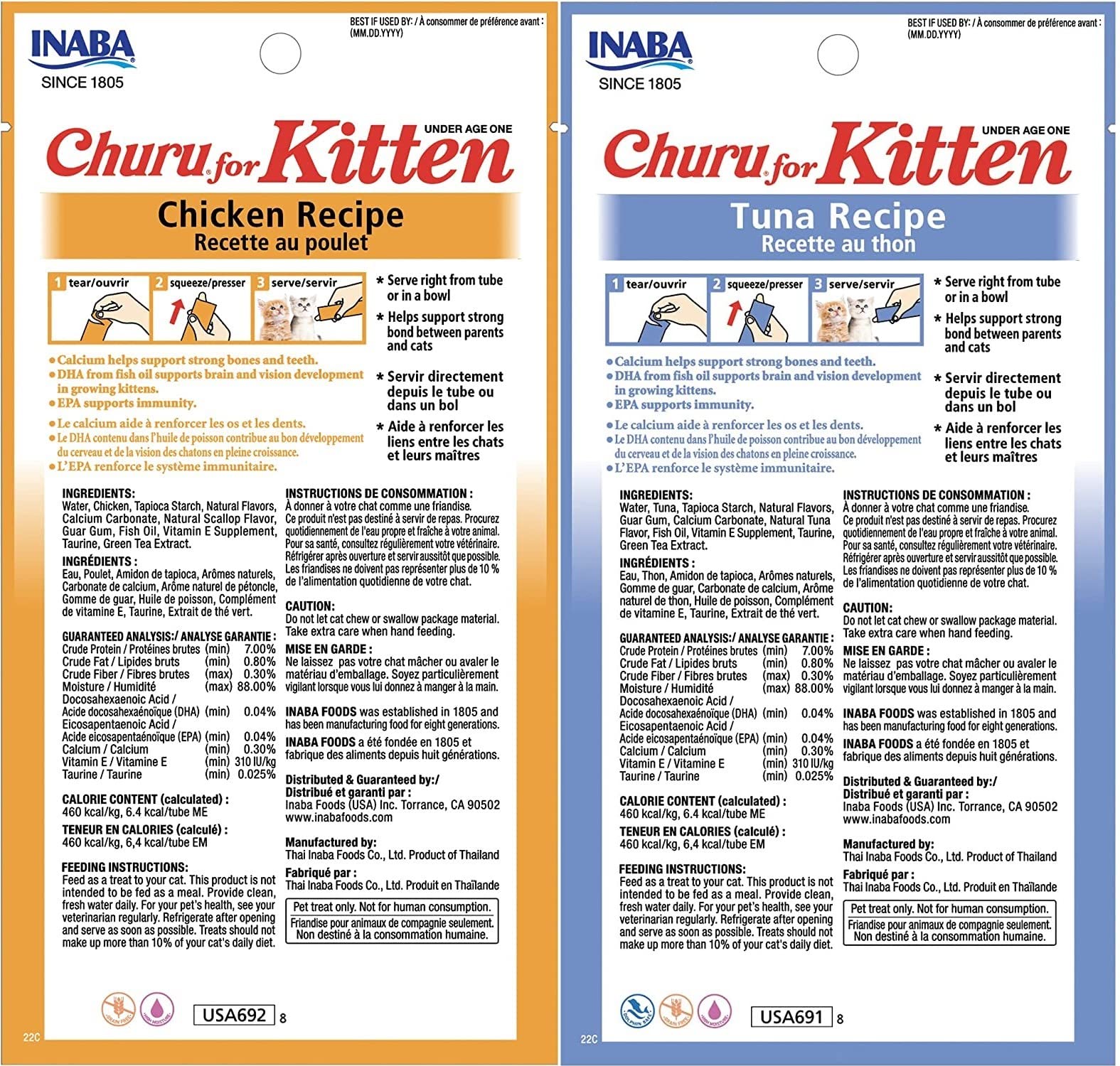INABA Churu two flavors pack showing grain-free options for kittens