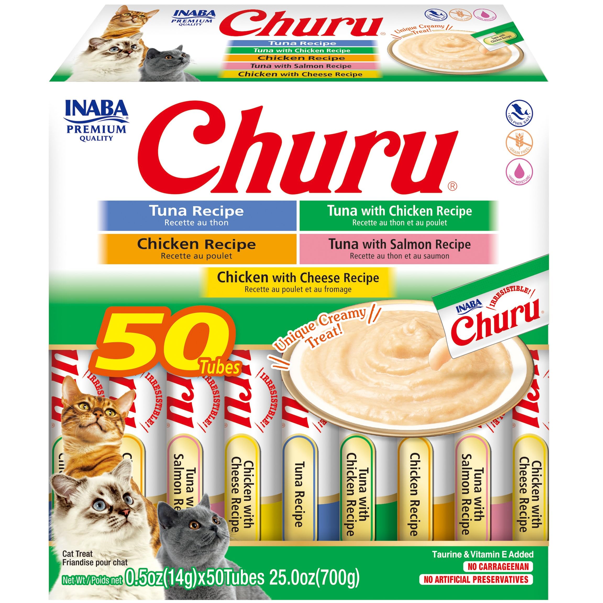 INABA Churu tuna-chicken variety pack shows hydration and flavor variety for cats