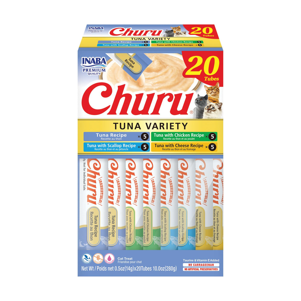 INABA Churu tuna variety box tubes—hydrating, flavorful cat treat.