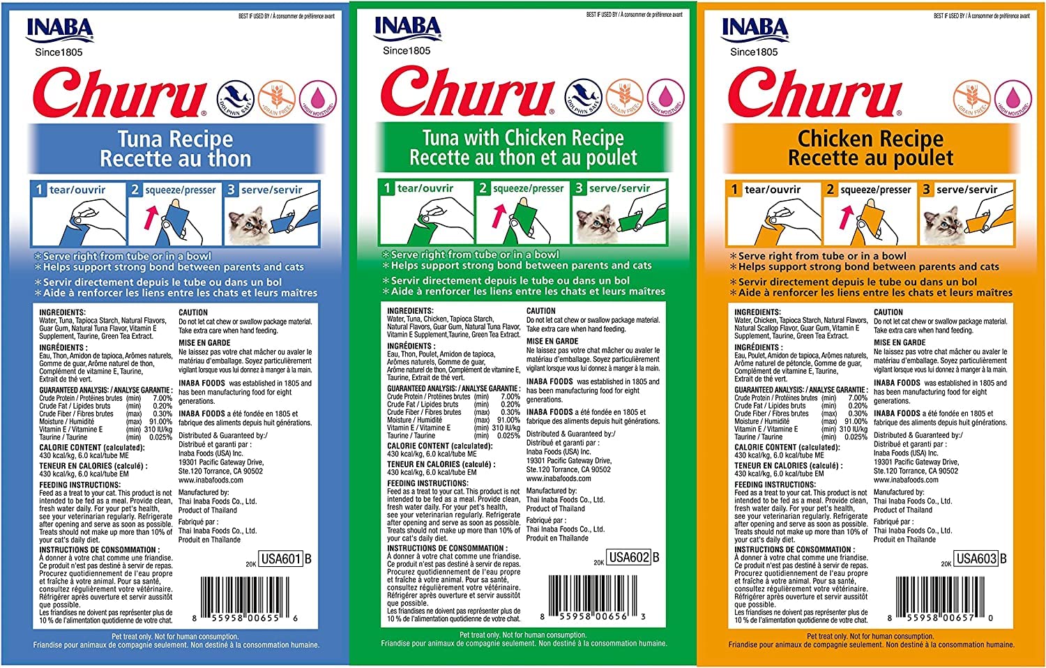 INABA Churu variety pack tubes displayed to show three flavors