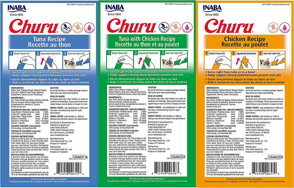 INABA Churu variety pack tubes displayed to show three flavors