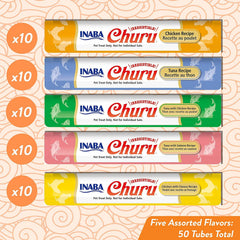Inaba Churu variety pack with 50 tubes showing flavor options.
