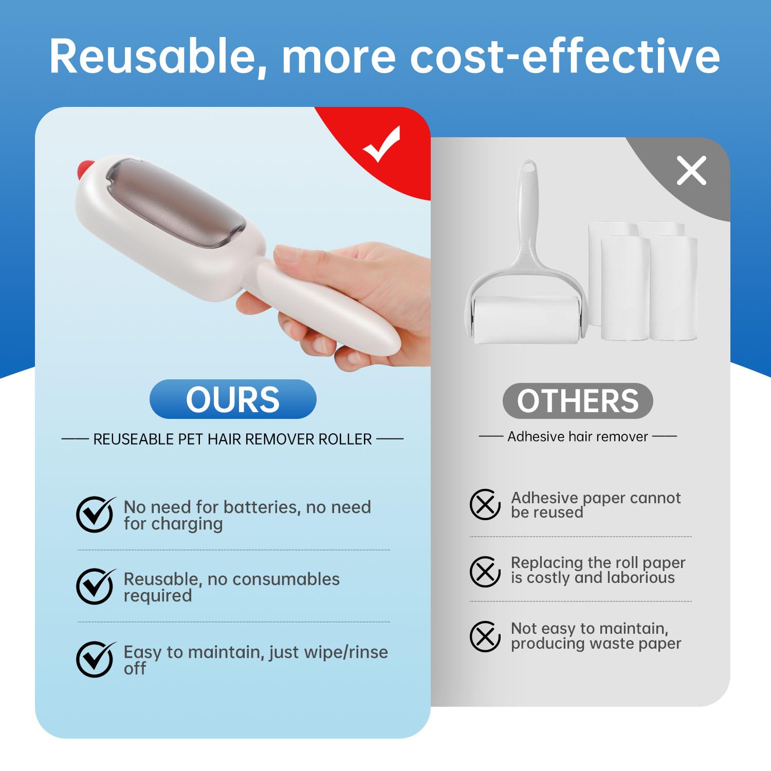 inaBuletwo reusable hair remover roller clothes-safe design protects delicate fabrics